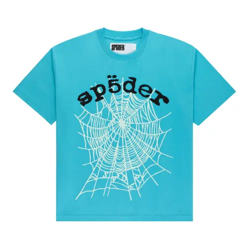 Sp5der OG Web V2 T-Shirt Cyan